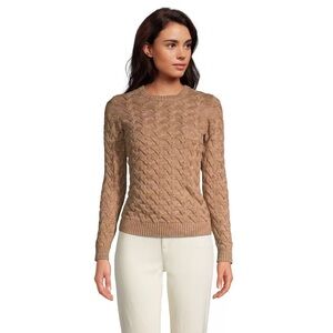 Lands' End Cable Knit Sweater S Brown Tan Basketweave Preppy Cozy $70 Retail